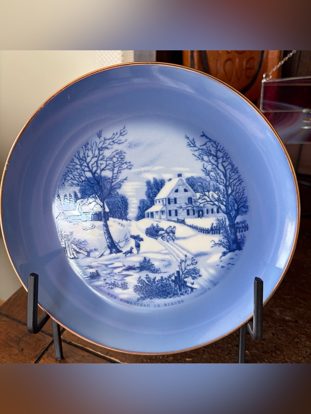 Vintage Currier & Ives Blue Winter Homestead Decorative Plate